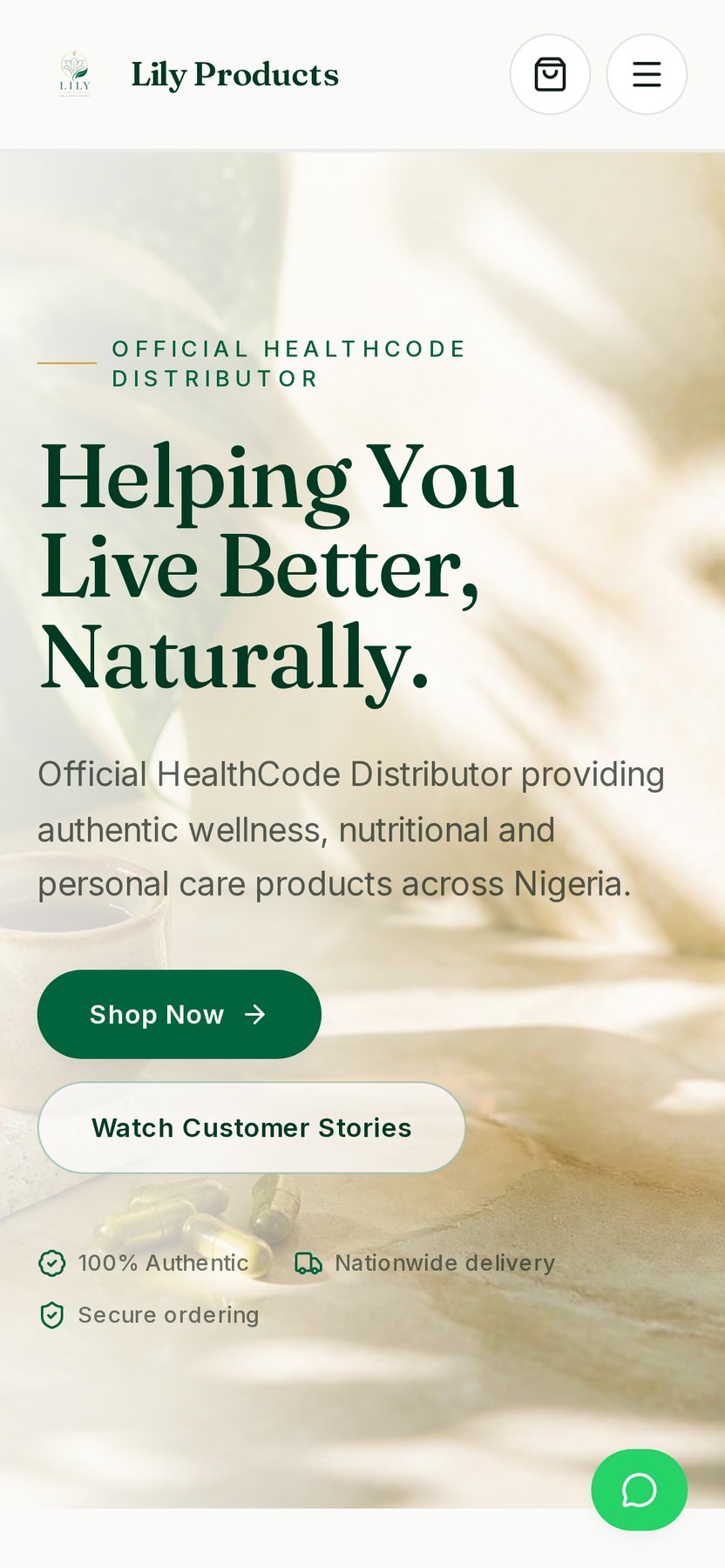 Lily Products website — mobile view